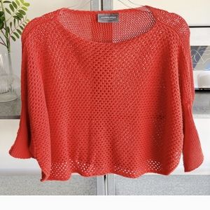 WOODEN SHIPS crop knit sweater top coral orange red soft Anthropologie s m